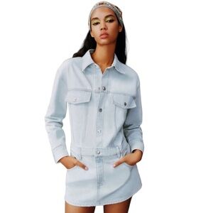 NWT Zara Light Blue Denim Long Sleeve Short Dress Size M